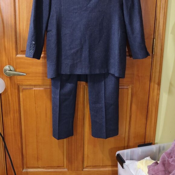 Vintage Wool Pinstripe Gray & Blue One Button Pant Suit Large - Picture 12 of 16